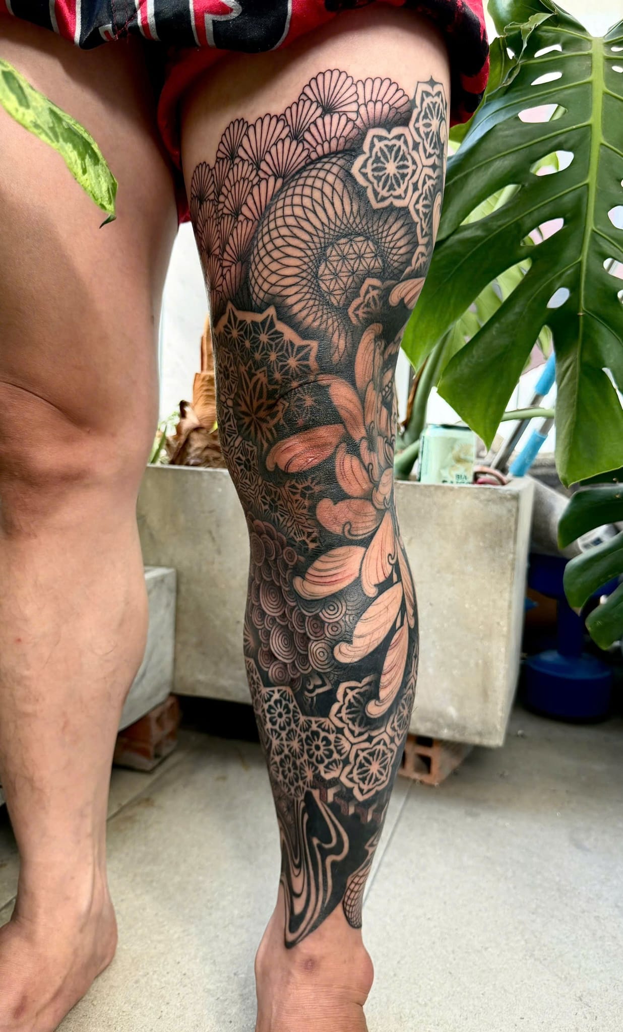 Mandala full leg ornamental tattoo — Rae Ink Saigon