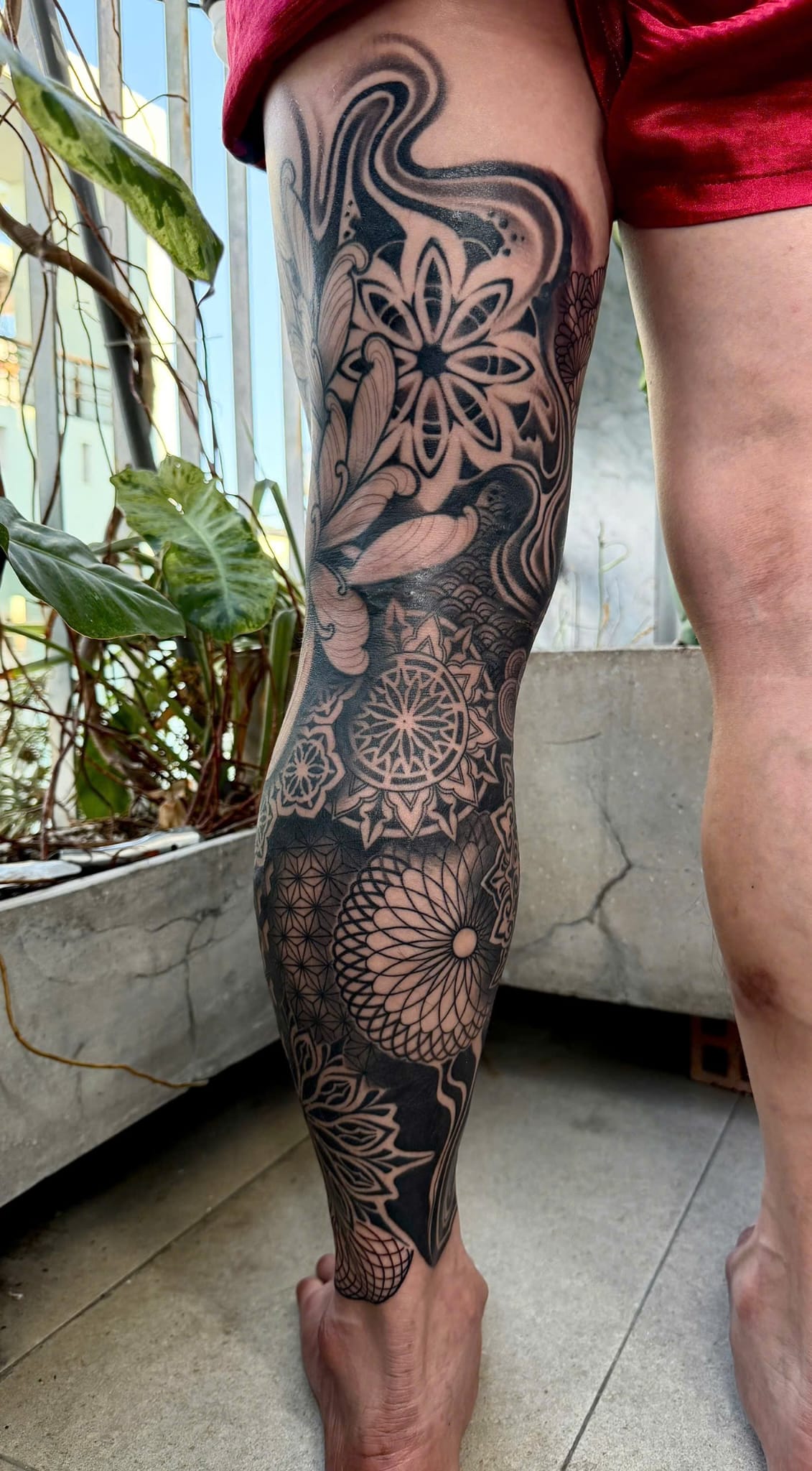 Ornamental mandala leg tattoo — Rae Ink District 3, Ho Chi Minh